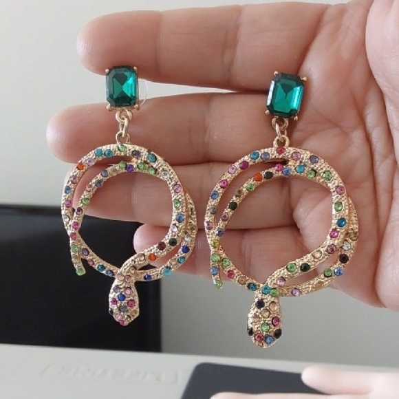Gold Multicolor Snake Earrings - Picture 1 of 2